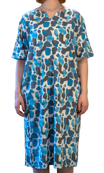 Women's Adaptive Open Back Blue Print Gown