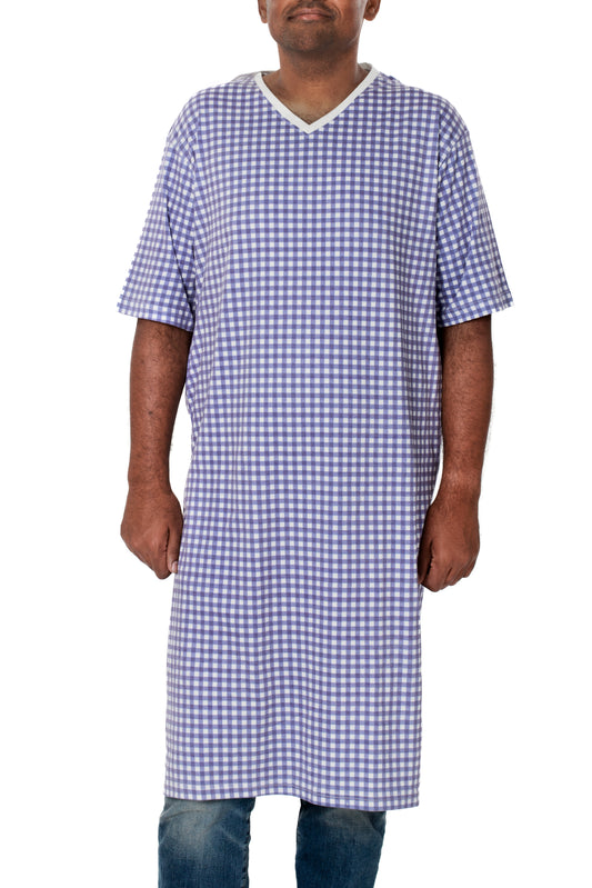 Easy Dressing Men's Adaptive Gown Purple Check (Knee-Length)