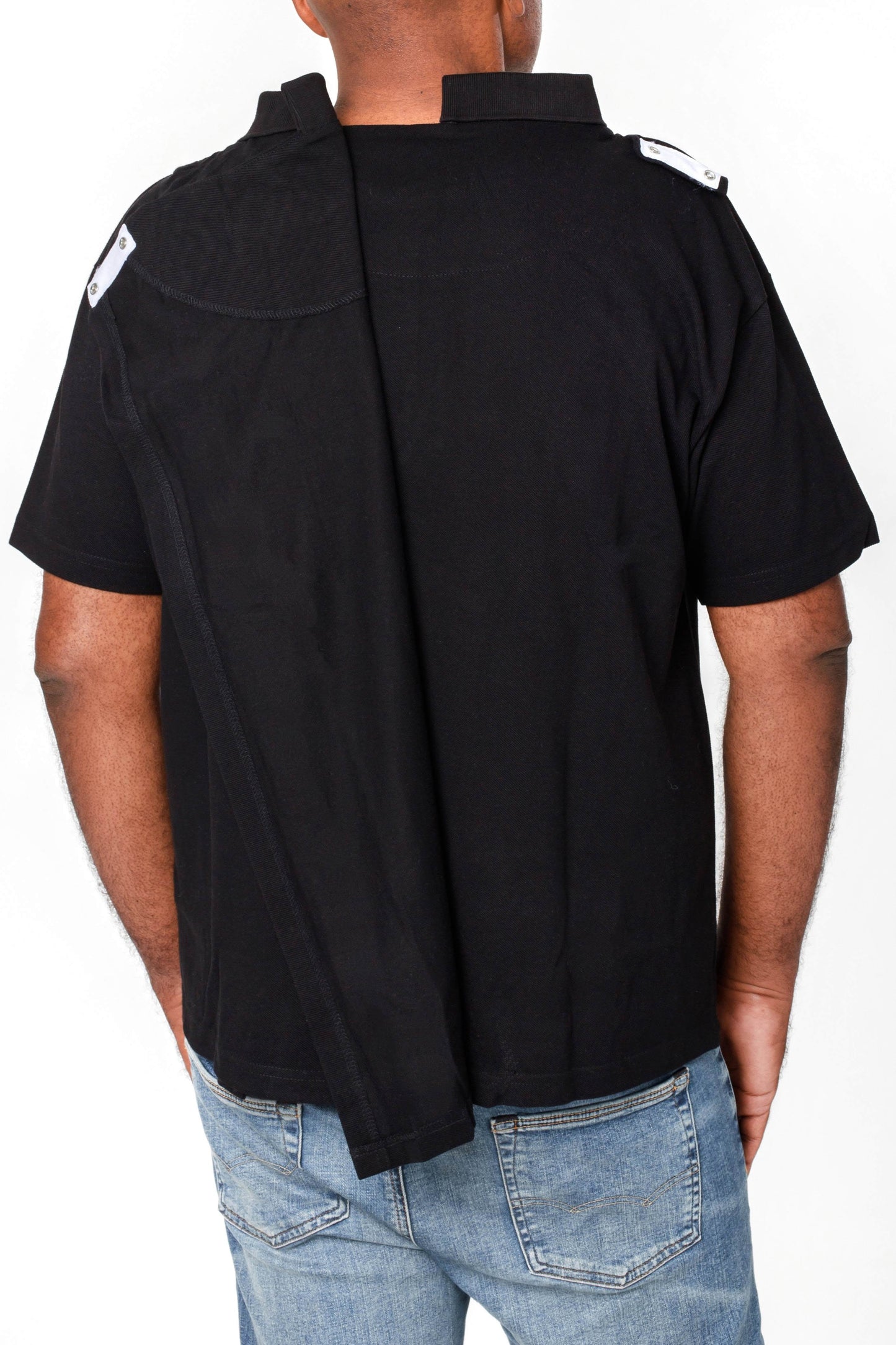 Men's Adaptive Open Back Half Sleeves Black Polo T-shirt