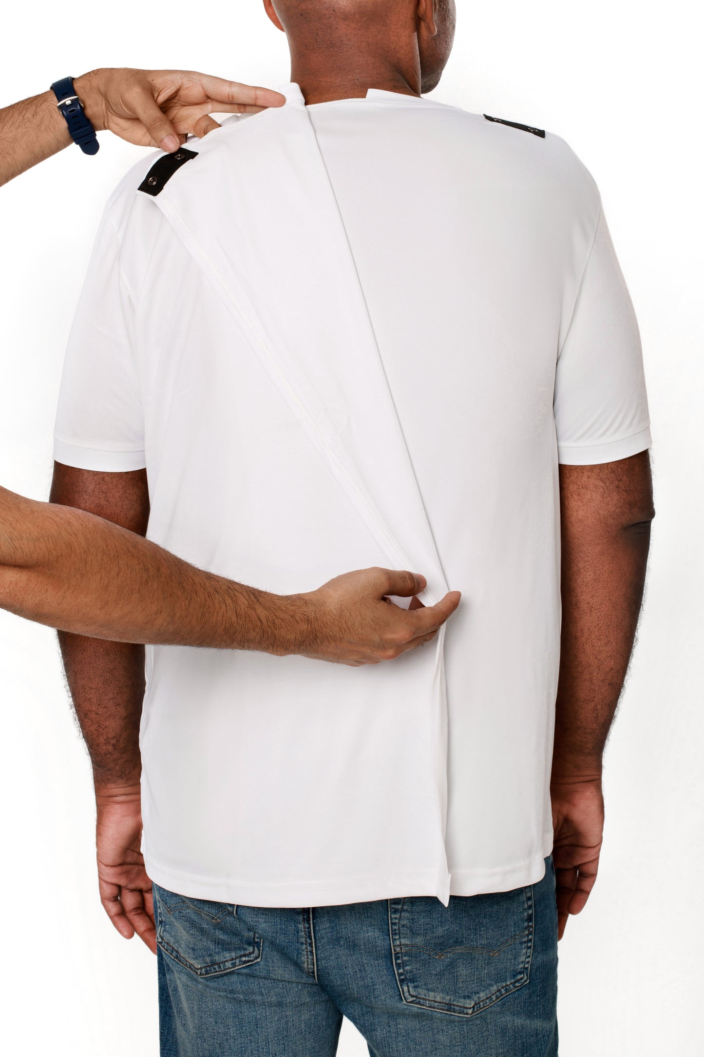 Men's Adaptive Open Back Round Neck White T-Shirt