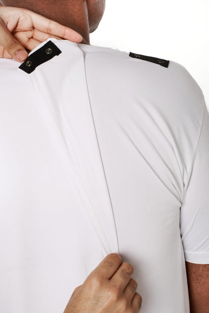 Men's Adaptive Open Back Round Neck White T-Shirt