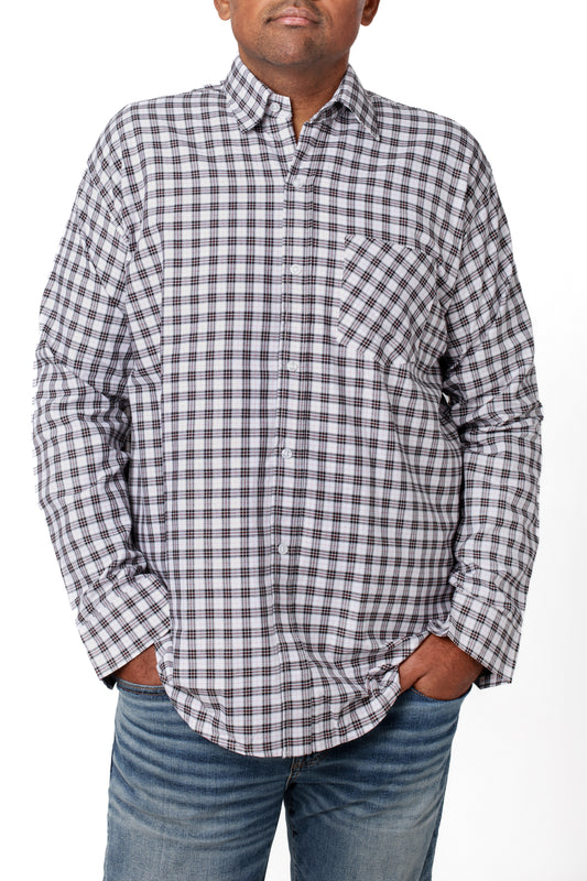 Men's Adaptive Open Back Full Sleeves Grey Check Shirt