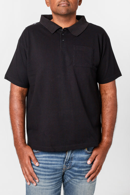 Men's Adaptive Open Back Half Sleeves Black Polo T-shirt