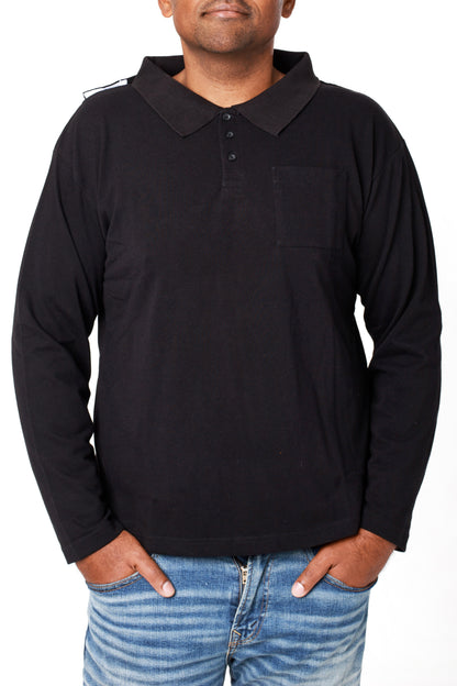 Men's Open Back Black Full Sleeves Polo